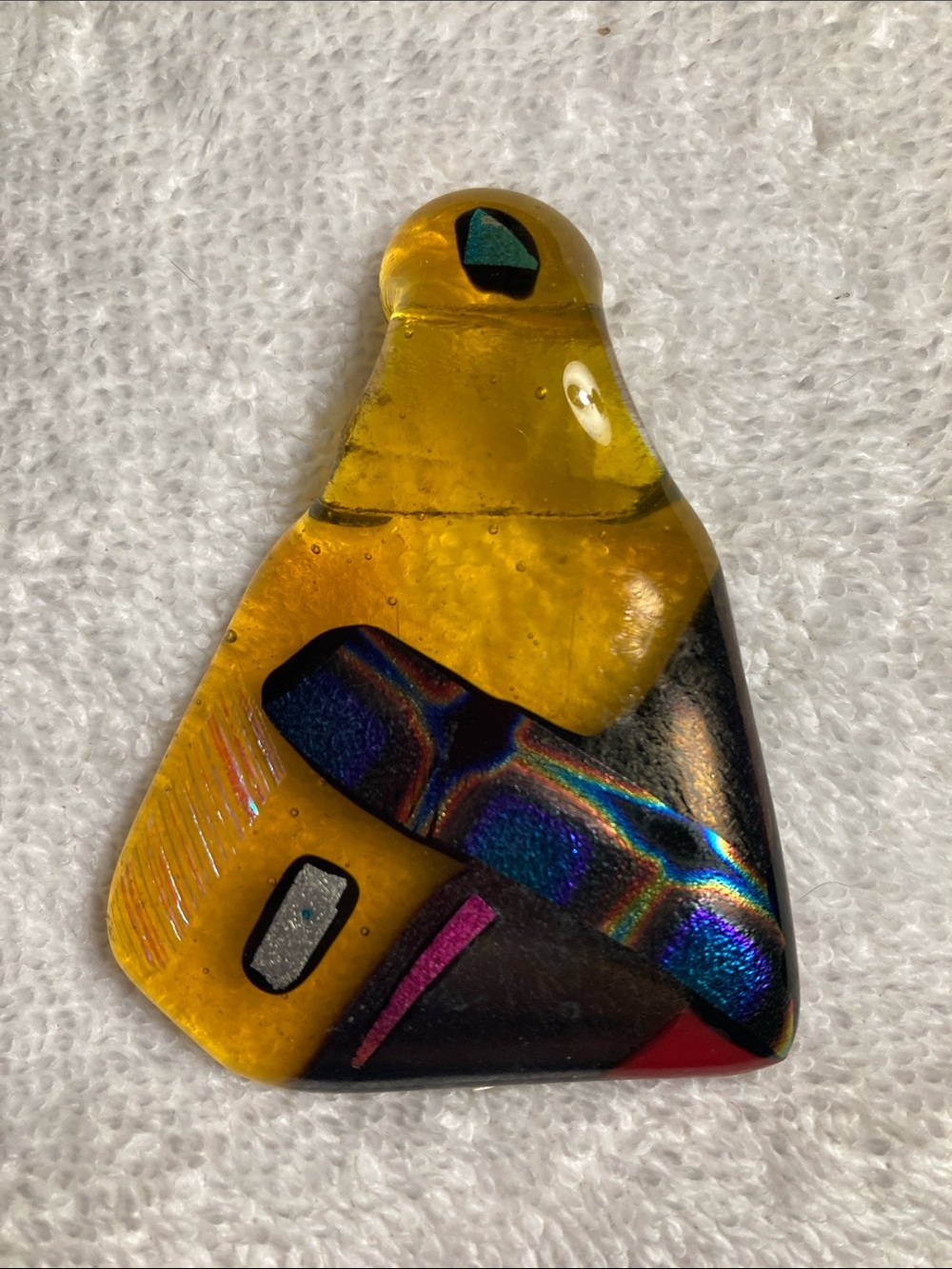 Yellow Glass Pendant Necklace Charm with Iridescent Accent